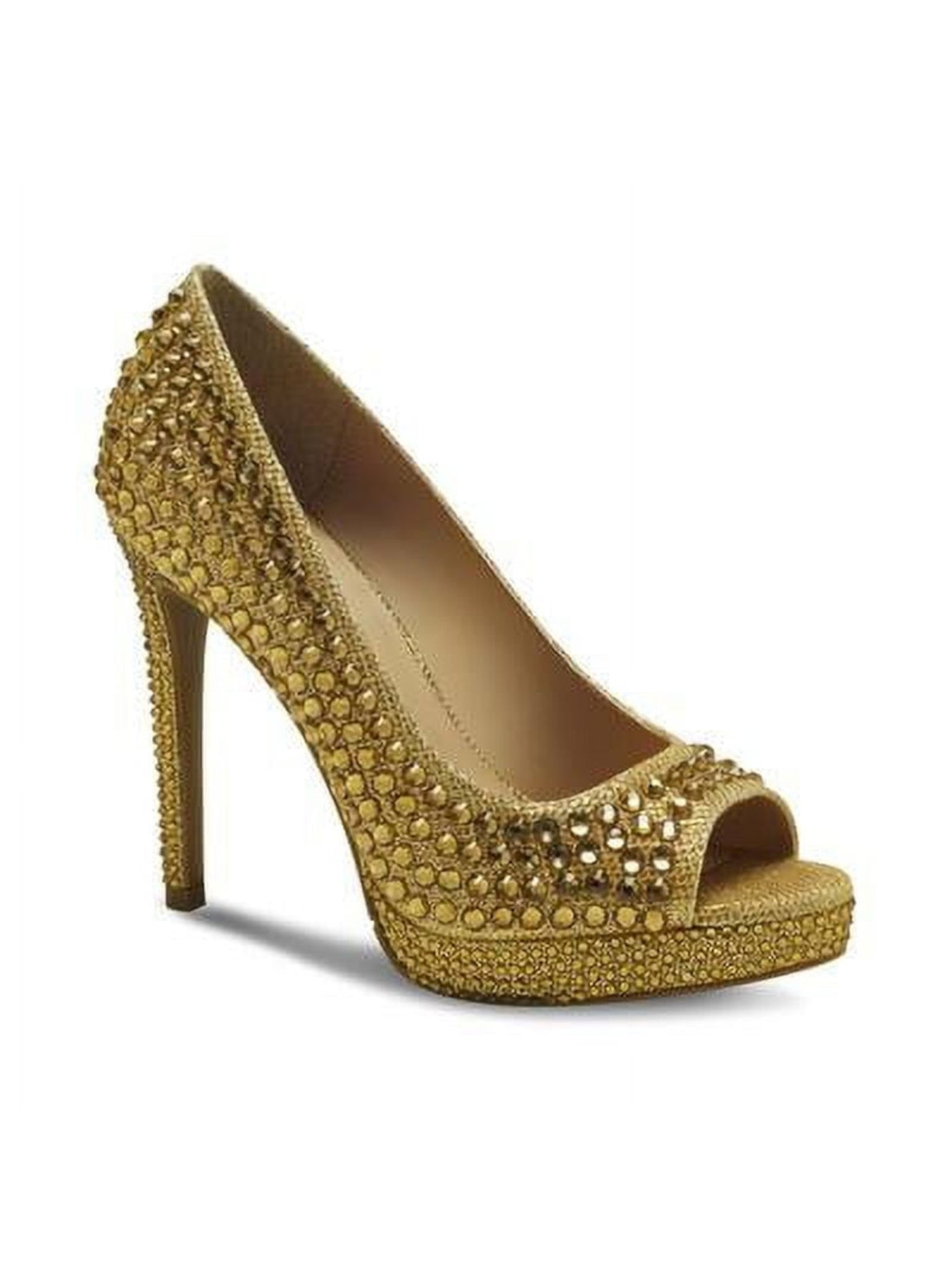 THALIA SODI Womens Gold 1" Platform Embellished Padded Landon Peep Toe Stiletto Slip On Dress Pumps Shoes 9 M