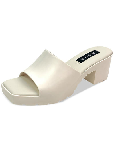 AQUA Womens Ivory Treaded Jelly Square Toe Block Heel Slip On Heeled Sandal 10