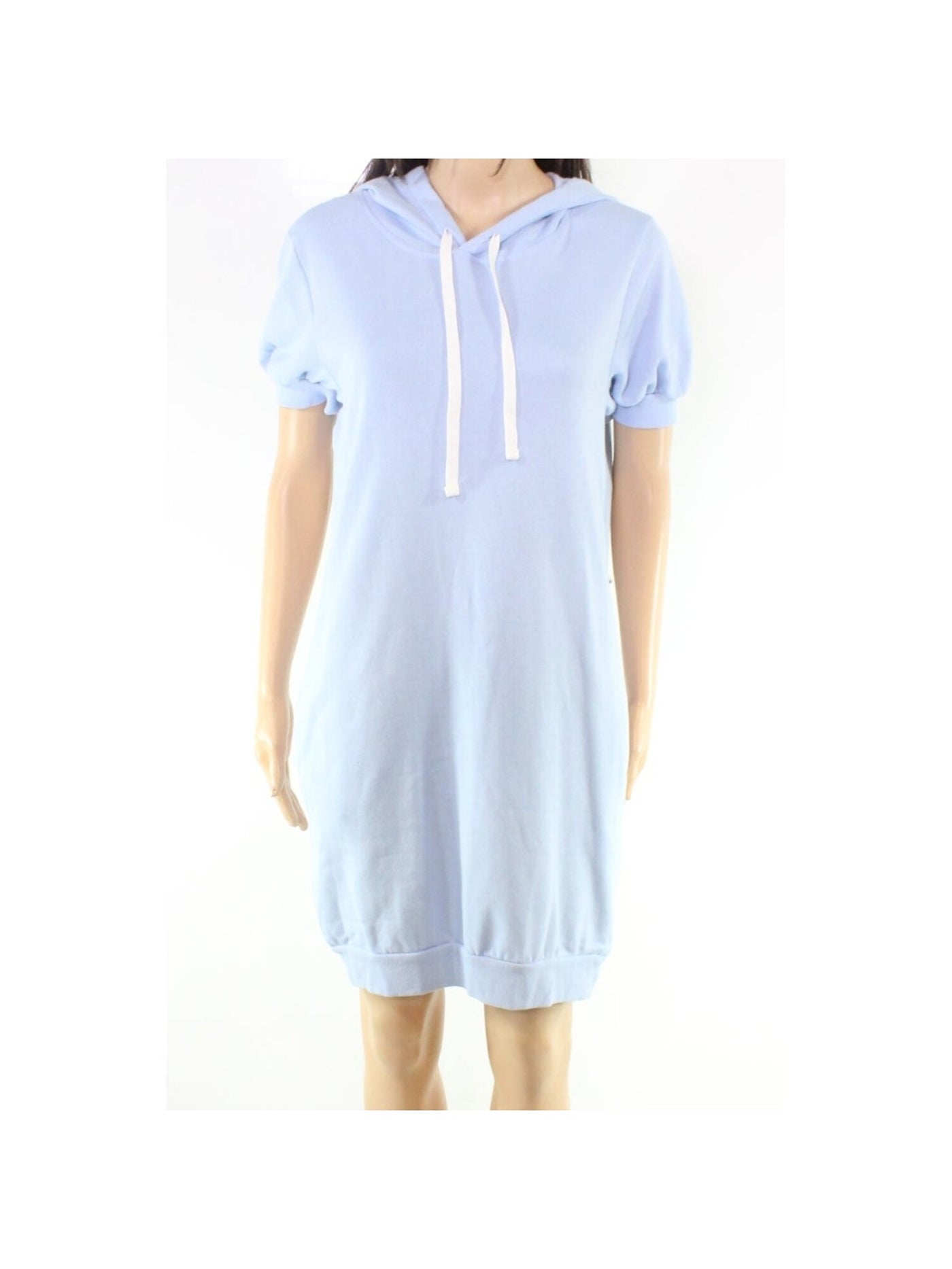 ULTRA FLIRT Womens Light Blue Pocketed Drawstring Ribbed Hoodie Tie Dye Pouf Sleeve Short Shift Dress Juniors XL