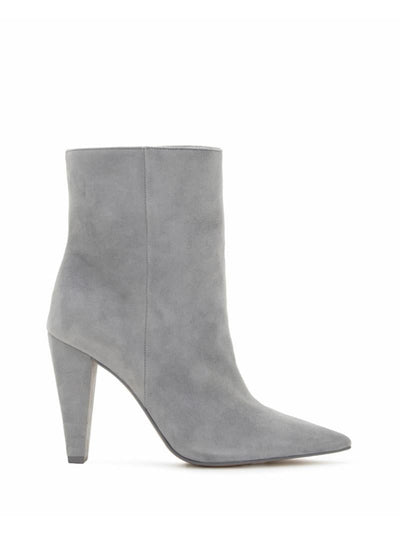 VINCE CAMUTO Womens Gray Padded Membidi Pointed Toe Cone Heel Zip-Up Leather Dress Booties 11 M
