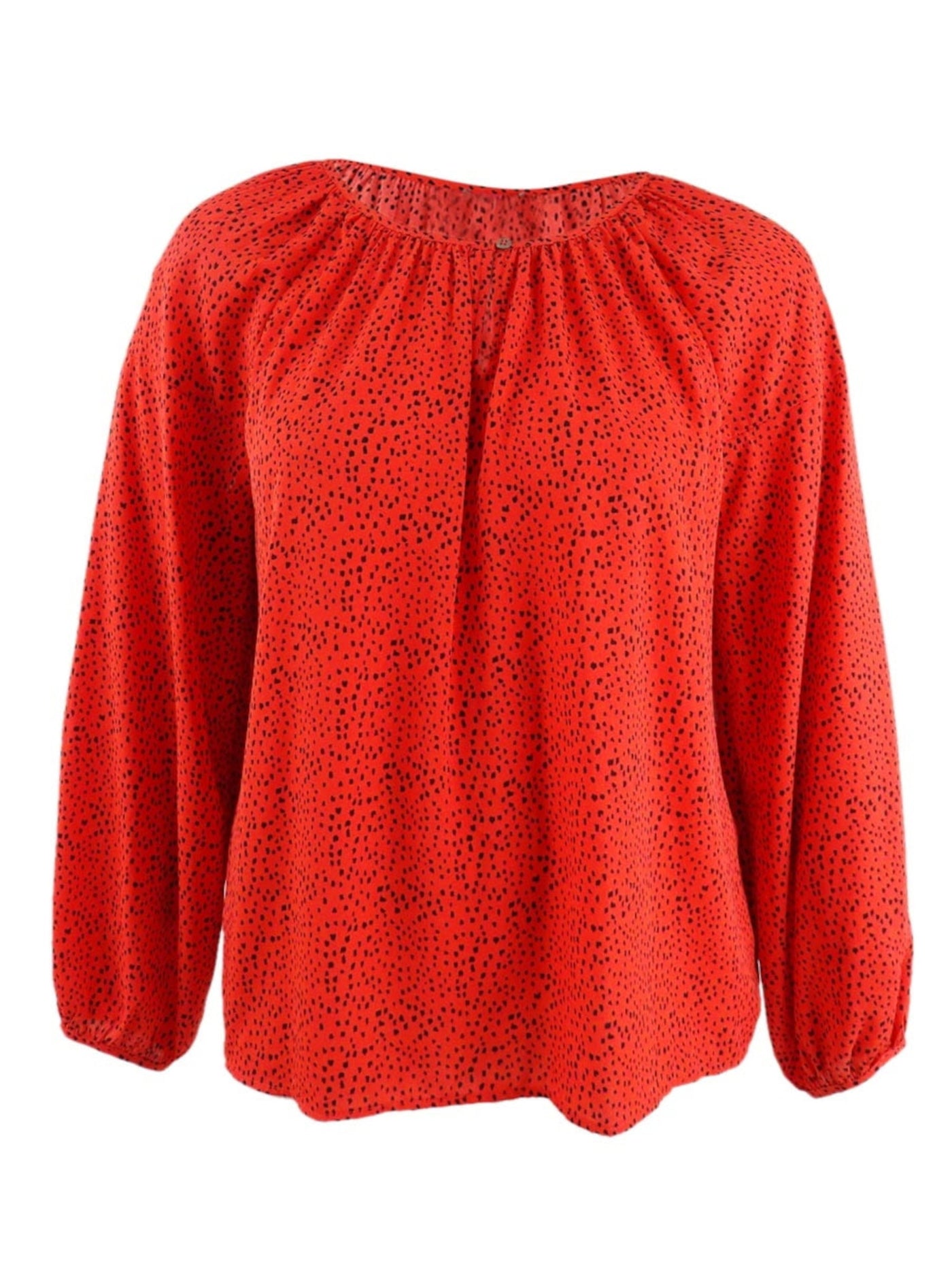 VINCE CAMUTO Womens Orange Gathered Unlined Drop Shoulders Pullover Polka Dot 3/4 Sleeve Keyhole Wear To Work Peasant Top S