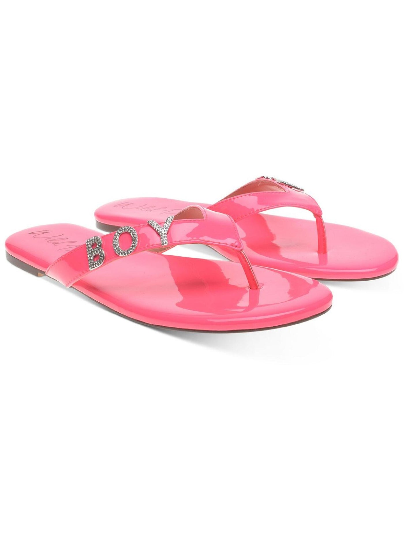 WILD PAIR Womens Pink Rhinestone Fantasia Round Toe Slip On Thong Sandals Shoes 7