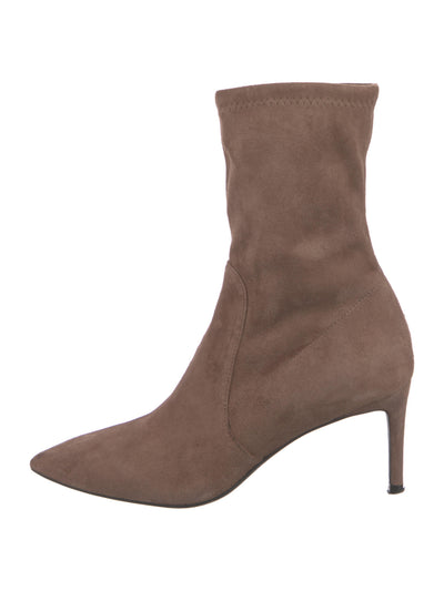 STUART WEITZMAN Womens Taupe Brown Cushioned Wren Pointed Toe Stiletto Leather Dress Booties 7 M