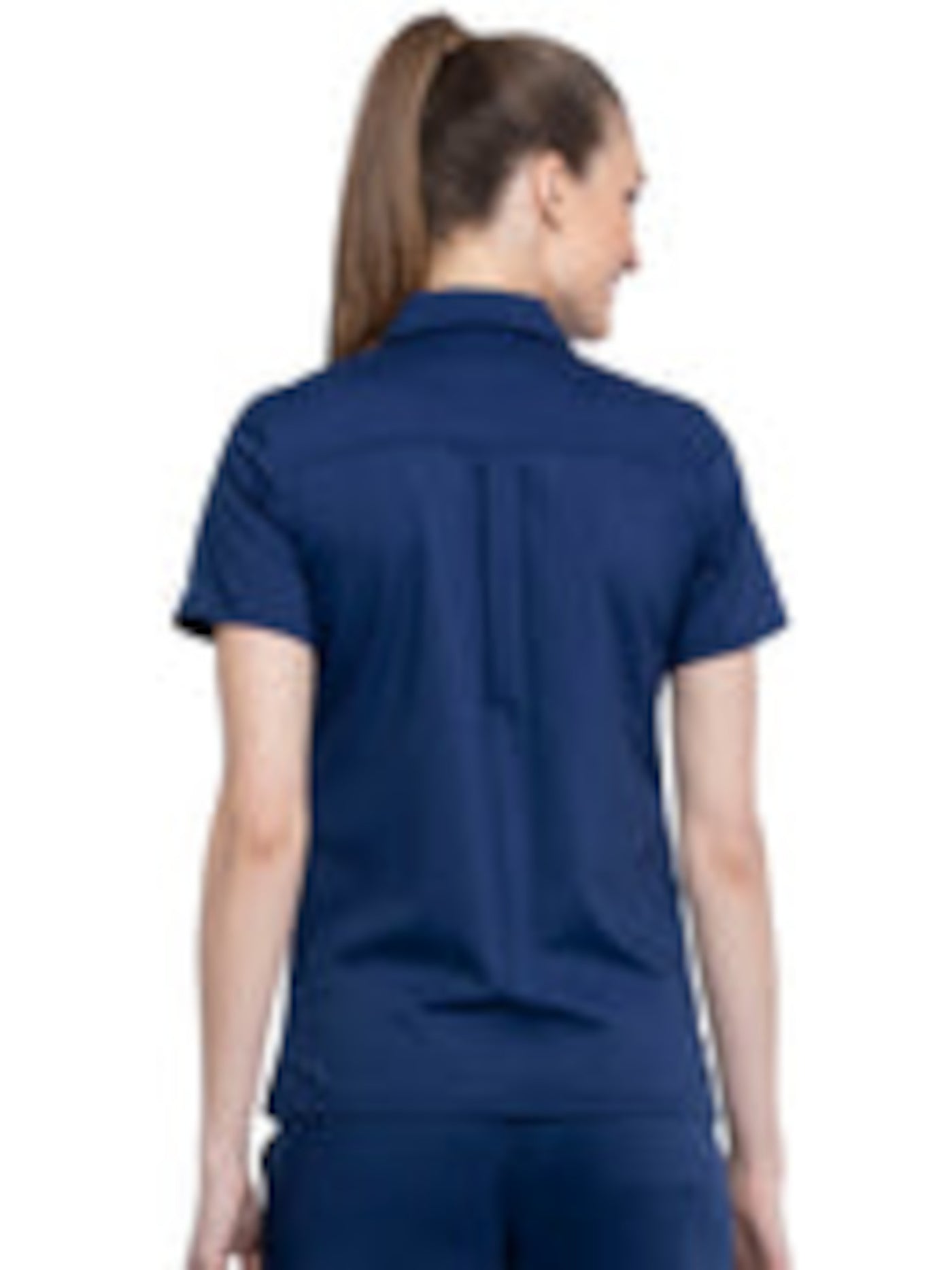 CHEROKEE Womens Navy Pocketed Snap Front Closure Short Sleeve Collared Wear To Work Top XXS