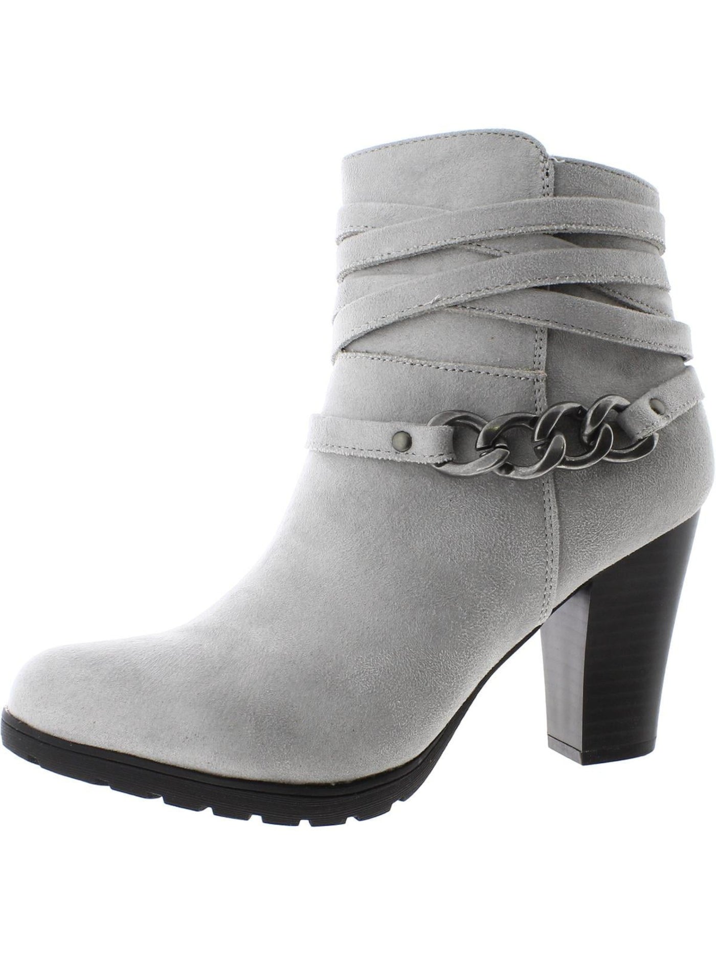 WHITE MOUNTAIN Womens Gray Chain Samuel Round Toe Stacked Heel Zip-Up Booties 10 M