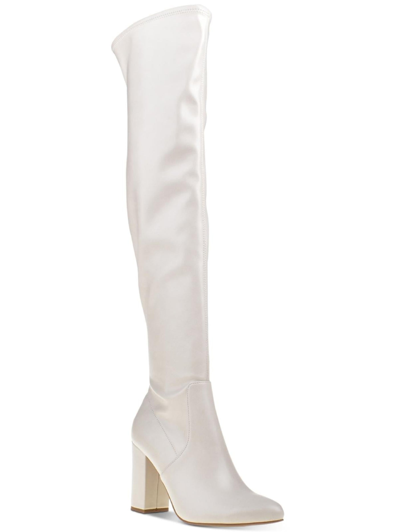 WILD PAIR Womens Ivory Slip Resistant Padded Stretch Bravy Pointed Toe Block Heel Zip-Up Heeled Boots 5 M