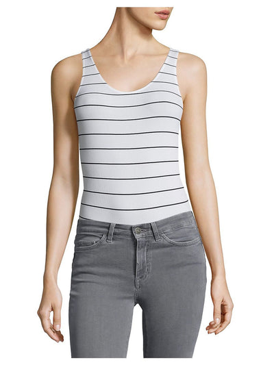 DKNY Womens White Ribbed Scoop Neck Sleeveless Striped Bodysuit M