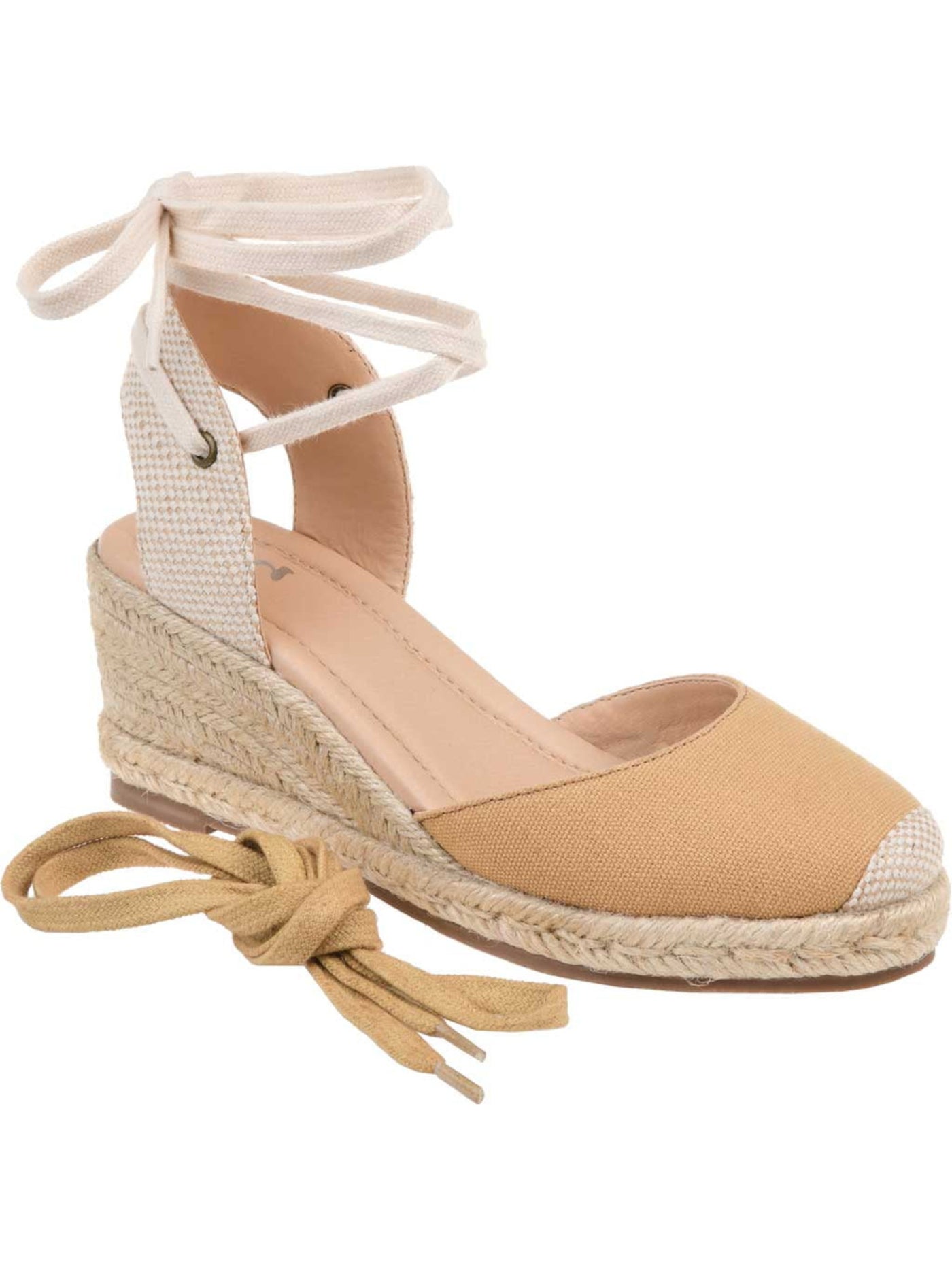 JOURNEE COLLECTION Womens Beige 1/2" Platform Interchangeable Laces Jute Wrapped Open Back Shoe Padded Monte Round Toe Wedge Lace-Up Espadrille Shoes 5.5 M