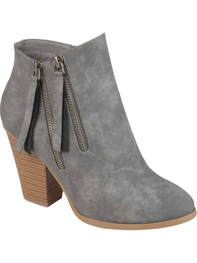 JOURNEE COLLECTION Womens Gray Padded Zipper Accent Vally Almond Toe Block Heel Zip-Up Booties 6.5