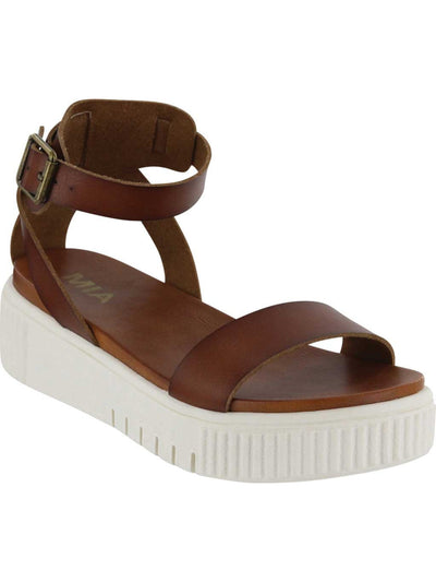 MIA Womens Brown 1" Platform Comfort Padded Adjustable Ankle Strap Lunna Round Toe Platform Buckle Sandals Shoes 6.5 M