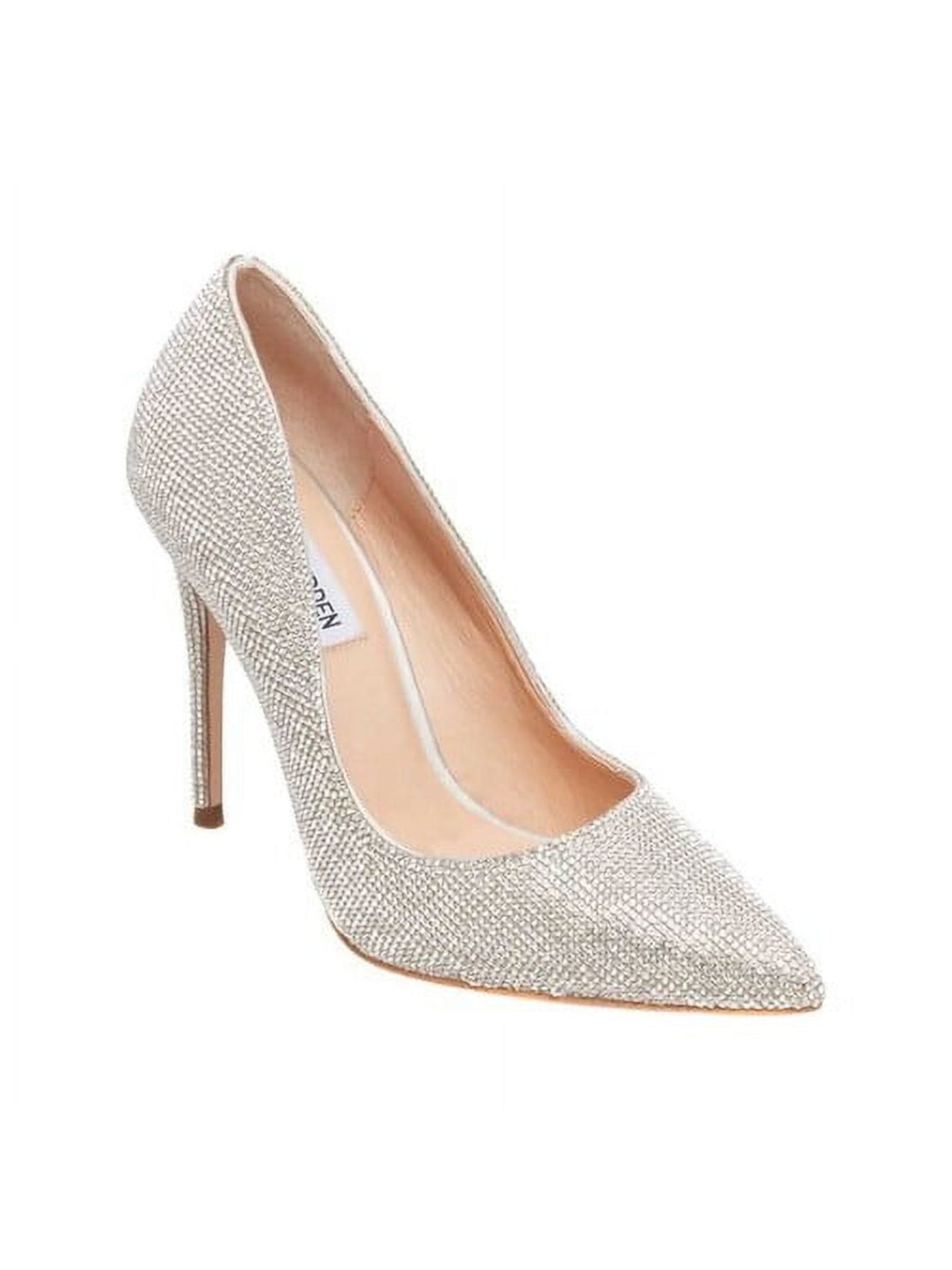 STEVE MADDEN Womens Silver Rhinestone Cushioned Daisie Pointed Toe Stiletto Slip On Dress Pumps Shoes 6.5 M