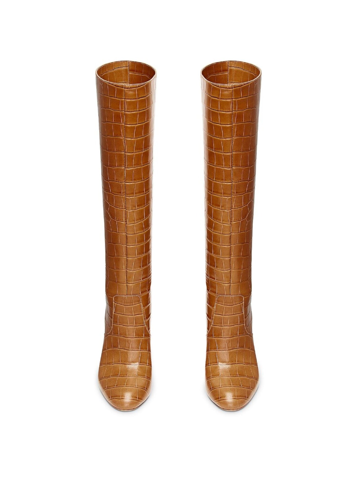 LOEFFLER RANDALL Womens Honey Beige Croc Embossed Padded Goldy Round Toe Stacked Heel Leather Heeled Boots 8.5 B