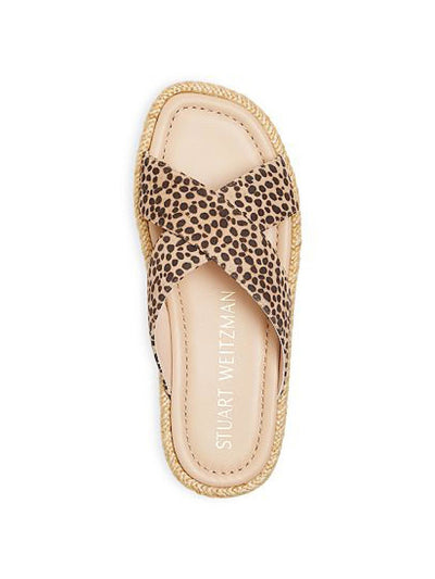 STUART WEITZMAN Womens Beige Animal Print 1/2" Platform Jute Cushioned Braided Roza Square Toe Wedge Slip On Leather Slide Sandals Shoes 7 B