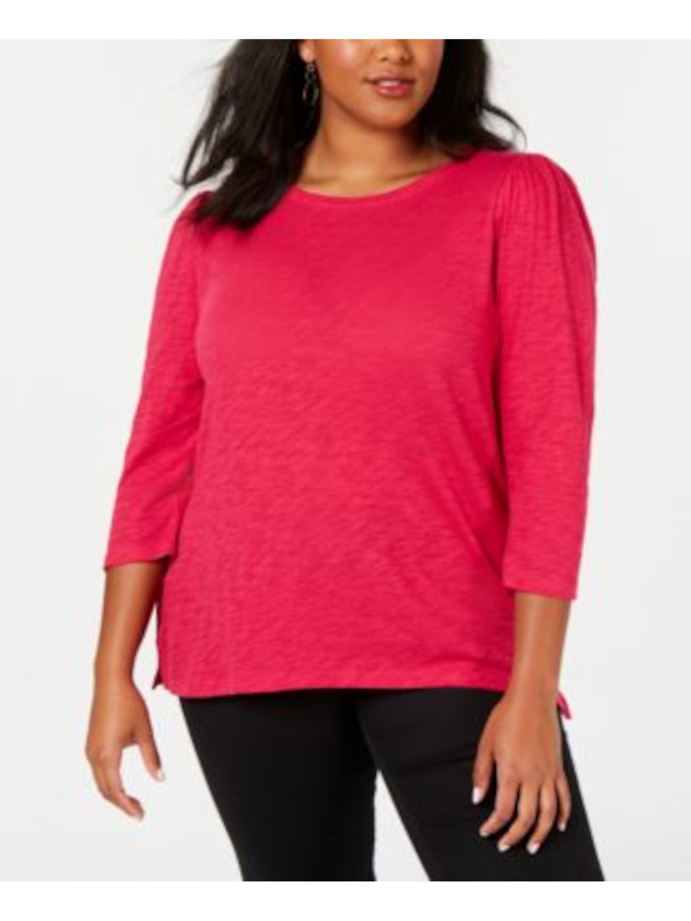 INC Womens Pink 3/4 Sleeve Jewel Neck Top S