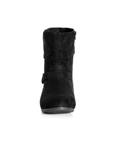 CLOUDWALKERS Womens Black Buckle Accent Padded Sienna Round Toe Zip-Up Slouch Boot 8 W