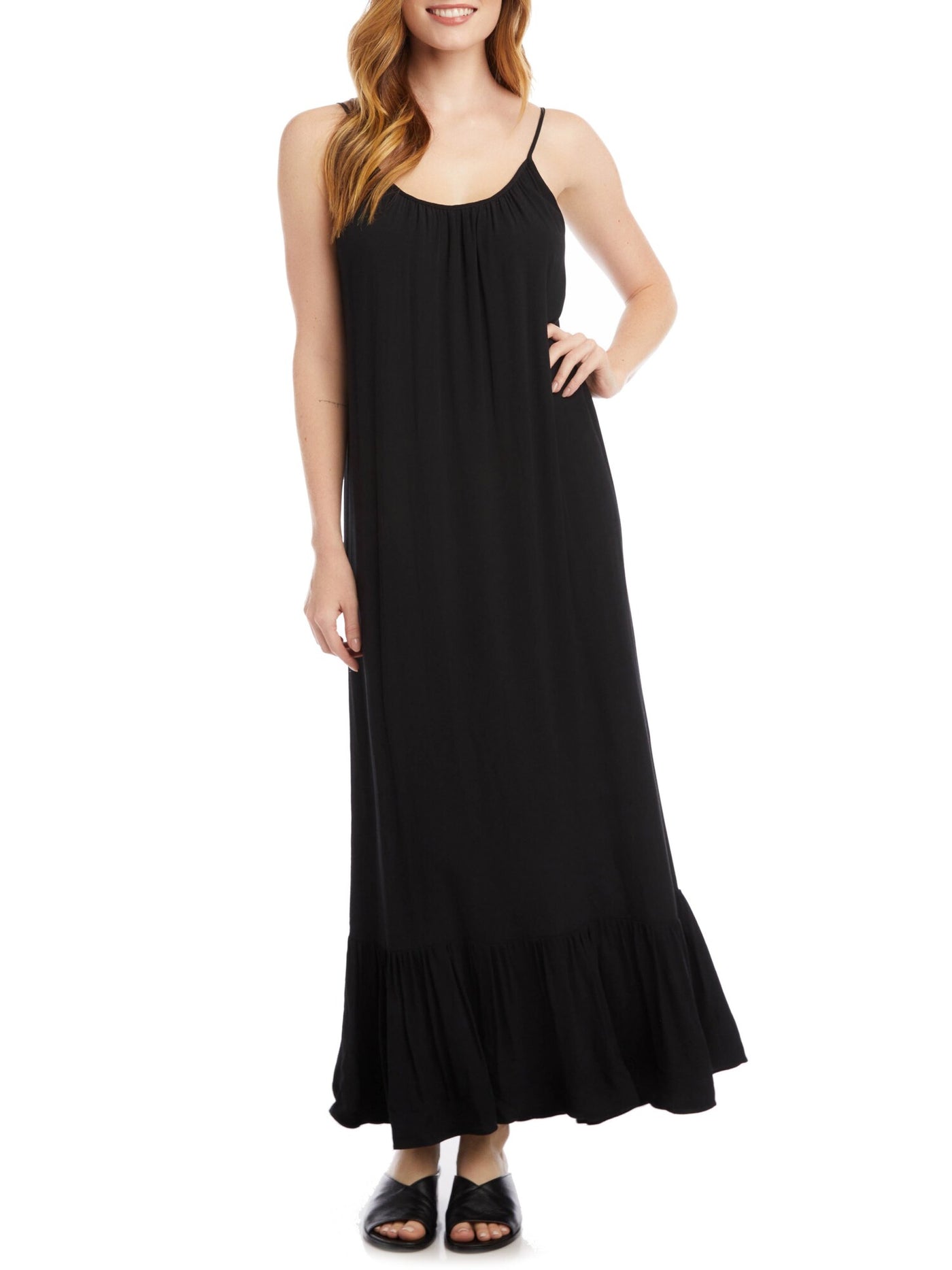 KAREN KANE Womens Black Spaghetti Strap Scoop Neck Maxi Dress M