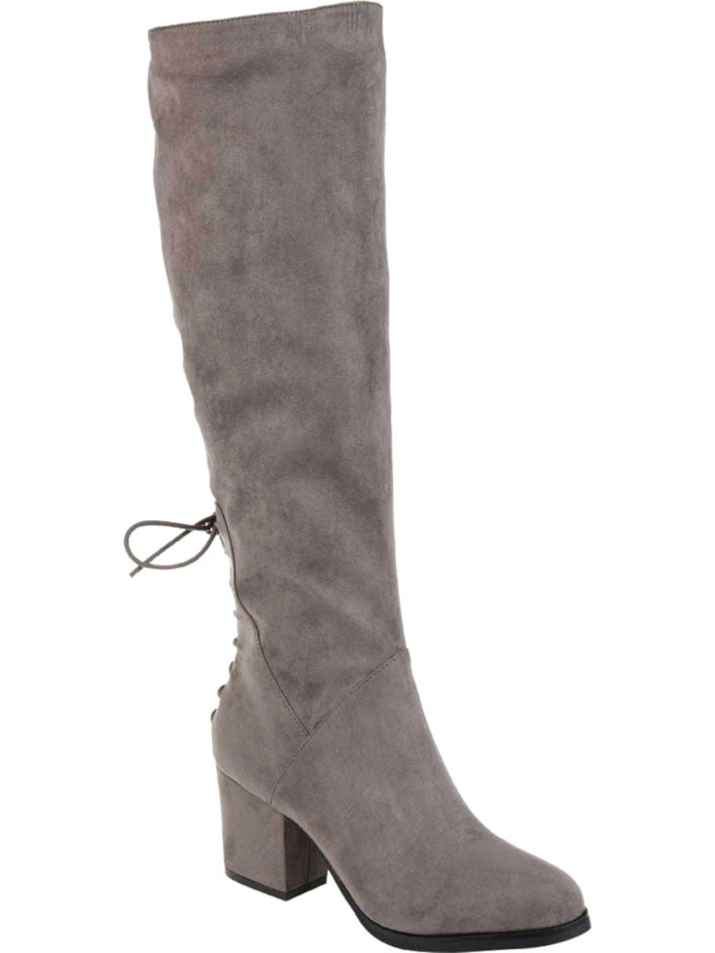 JOURNEE COLLECTION Womens Gray Goring Lace Comfort Leeda Round Toe Block Heel Zip-Up Heeled Boots 6.5 M