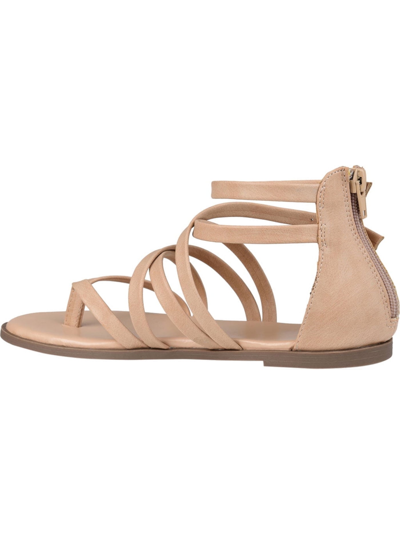 JOURNEE COLLECTION Womens Beige Strappy Buckle Accent Padded Zailie Round Toe Zip-Up Gladiator Sandals Shoes 7.5 M