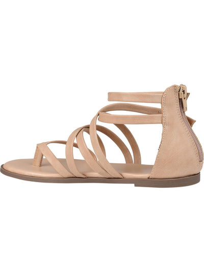 JOURNEE COLLECTION Womens Beige Strappy Buckle Accent Padded Zailie Round Toe Zip-Up Gladiator Sandals Shoes 7.5 M