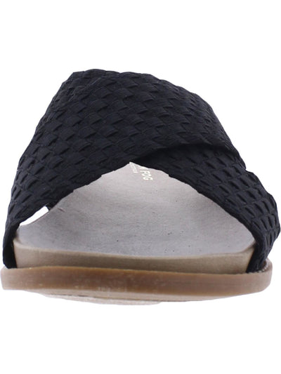 LONDON FOG Womens Black Cushioned Woven Shaila Round Toe Slip On Slide Sandals Shoes 8.5 M