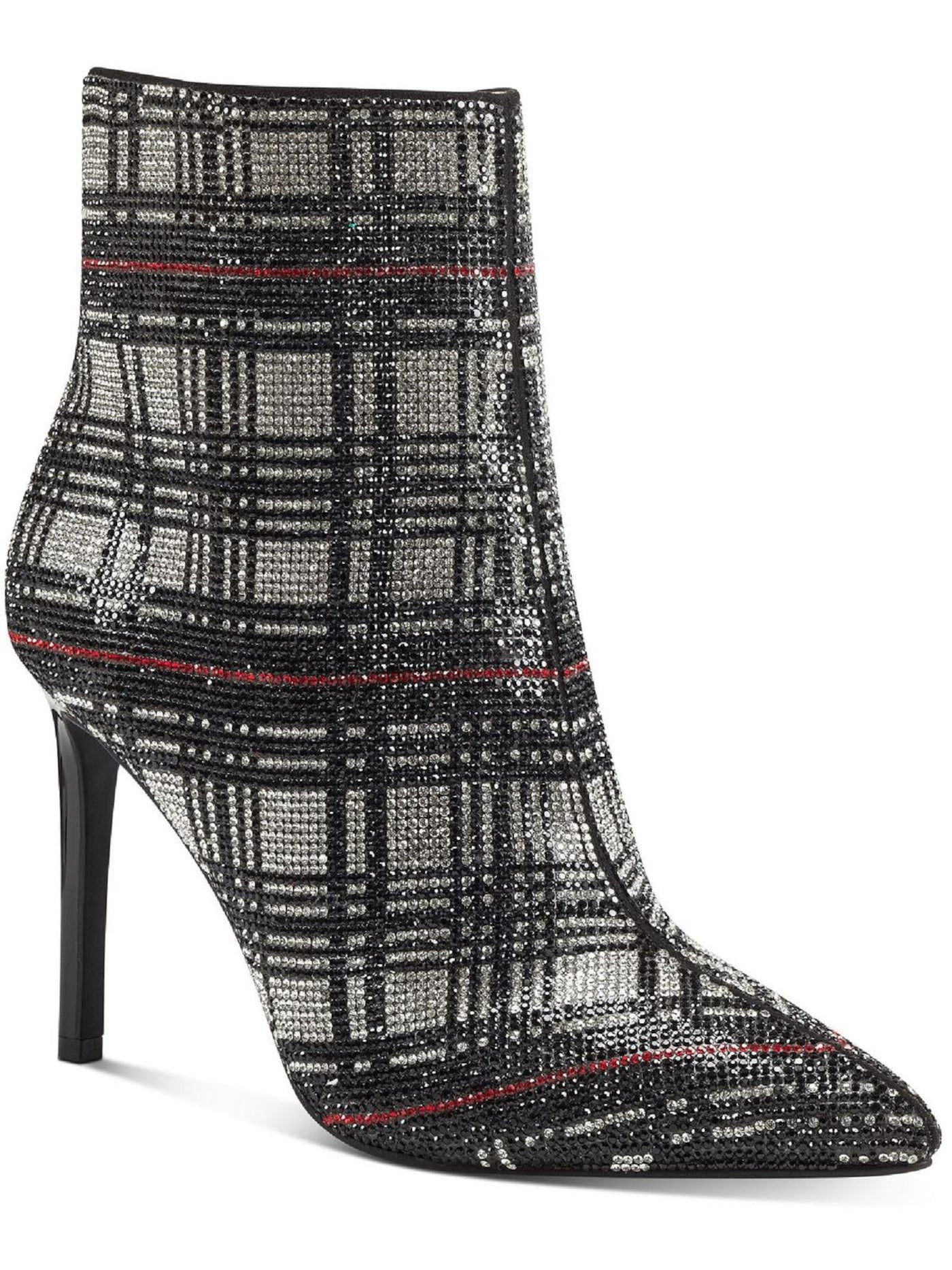 INC Womens Black Plaid Rhinestone Comfort Reisa Pointed Toe Stiletto Zip-Up Dress Booties 5.5 M