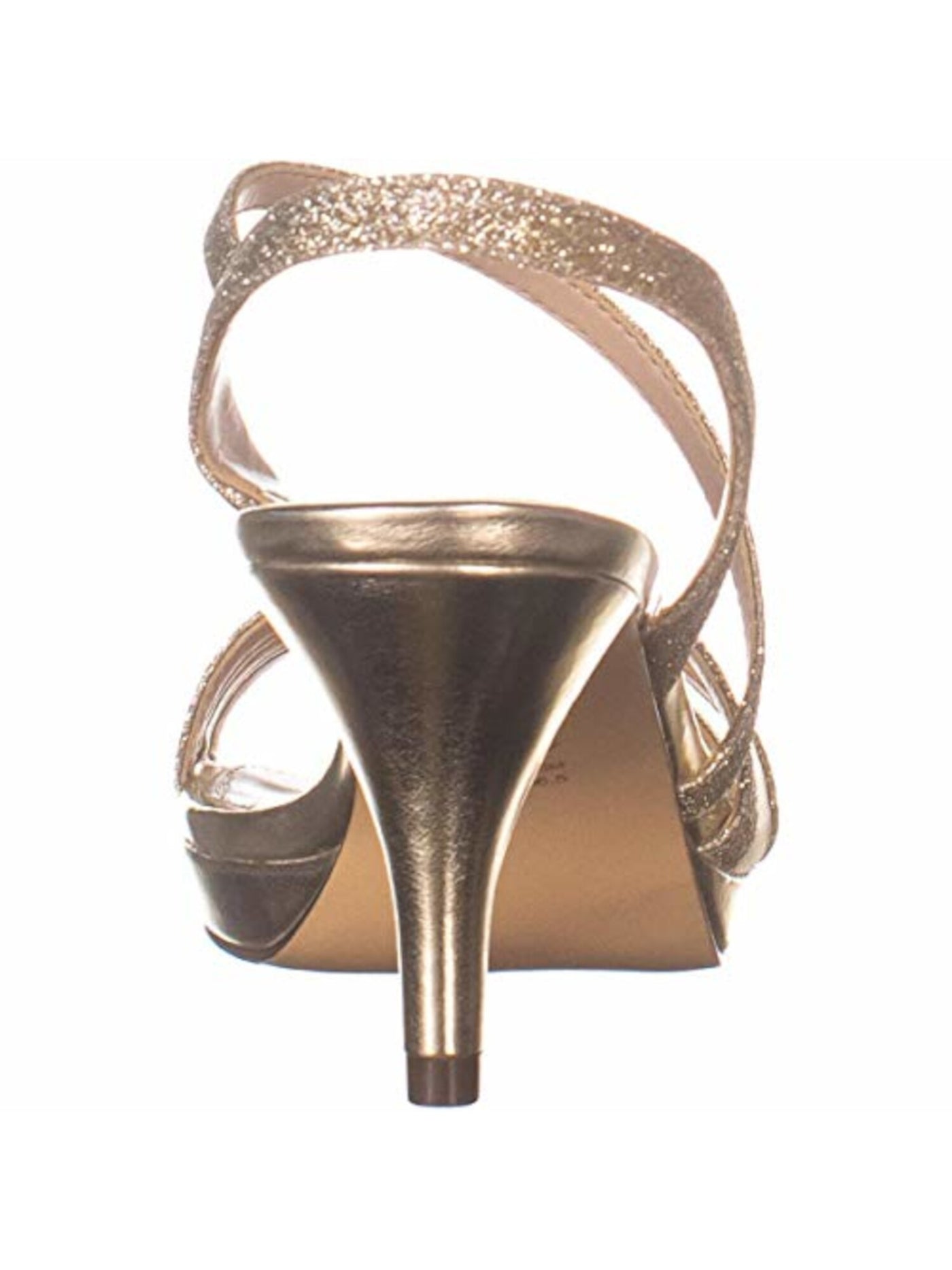 NINA Womens Gold Glitter Mesh Padded 0.5" Platform Strappy Asymmetrical Padded Nazima Almond Toe Kitten Heel Slip On Leather Dress Slingback Sandal 6.5 W