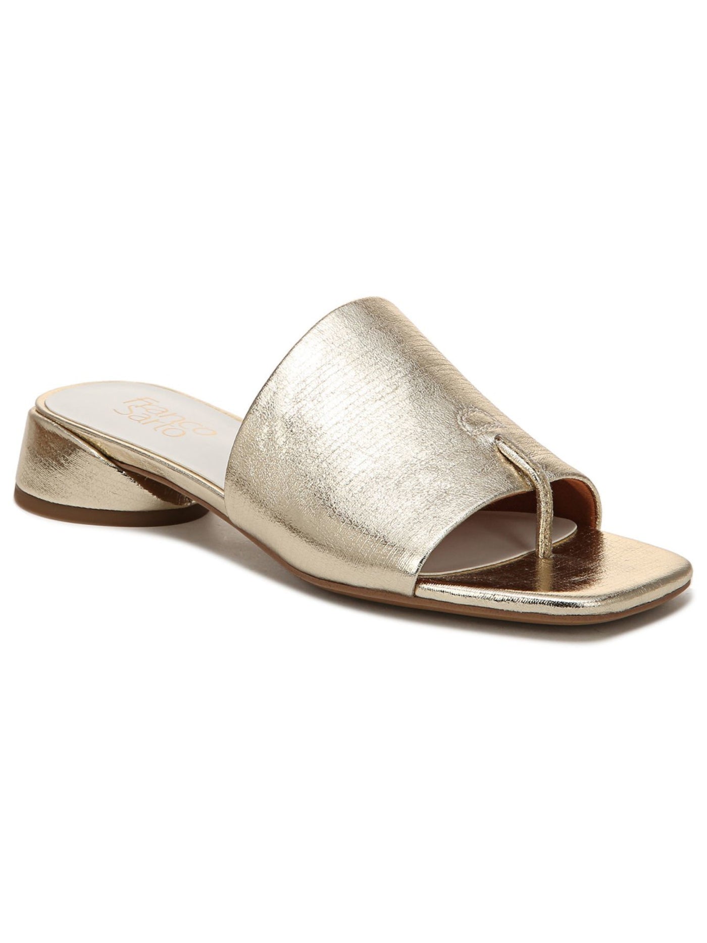 FRANCO SARTO Womens Gold Toe Strap Padded Loran Square Toe Block Heel Slip On Dress Sandals Shoes 5 M