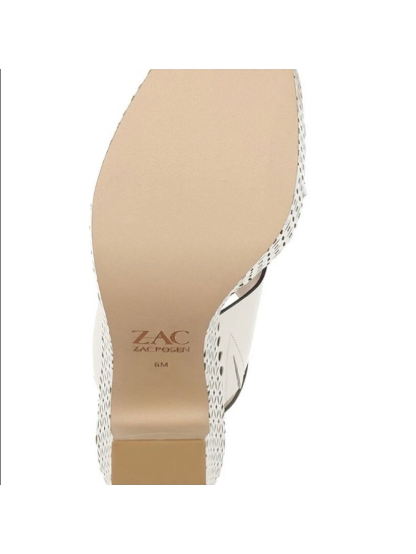 ZAC ZAC POSEN Womens White Laser Cut Side Gore 1" Platform Ankle Strap Cushioned Virginia Round Toe Block Heel Slip On Leather Dress Slingback Sandal M