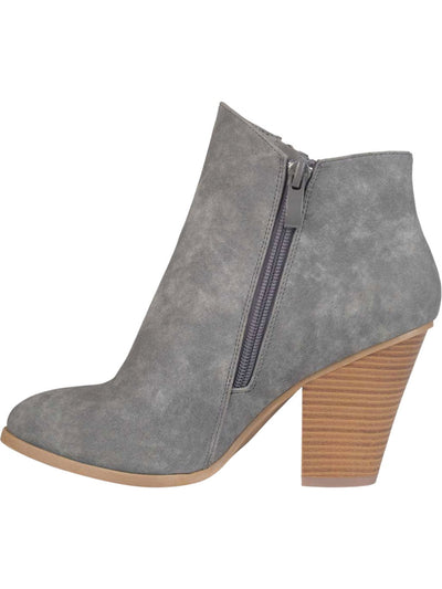 JOURNEE COLLECTION Womens Gray Padded Zipper Accent Vally Almond Toe Block Heel Zip-Up Booties 6.5