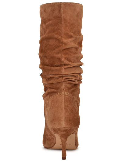 NINE WEST Womens Brown Ruched Padded Mycki Pointed Toe Stiletto Dress Slouch Boot 10 M