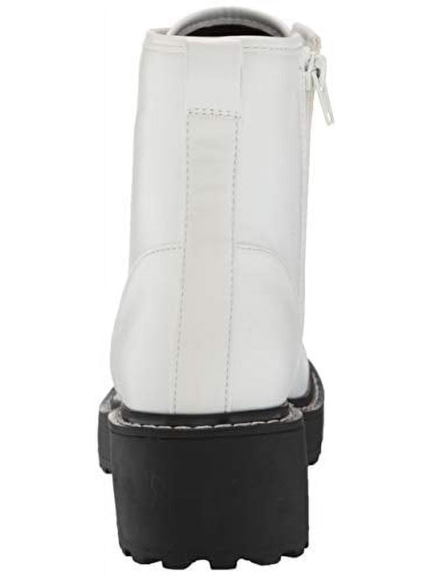 MADDEN GIRL Womens White 1" Platform Back Pull-Tab Lug Sole Carra Round Toe Block Heel Zip-Up Combat Boots 9.5 M
