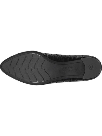 EVOLVE Womens Black Cushioned Slip Resistant Almond Toe Block Heel Slip On Leather Dress Pumps Shoes M
