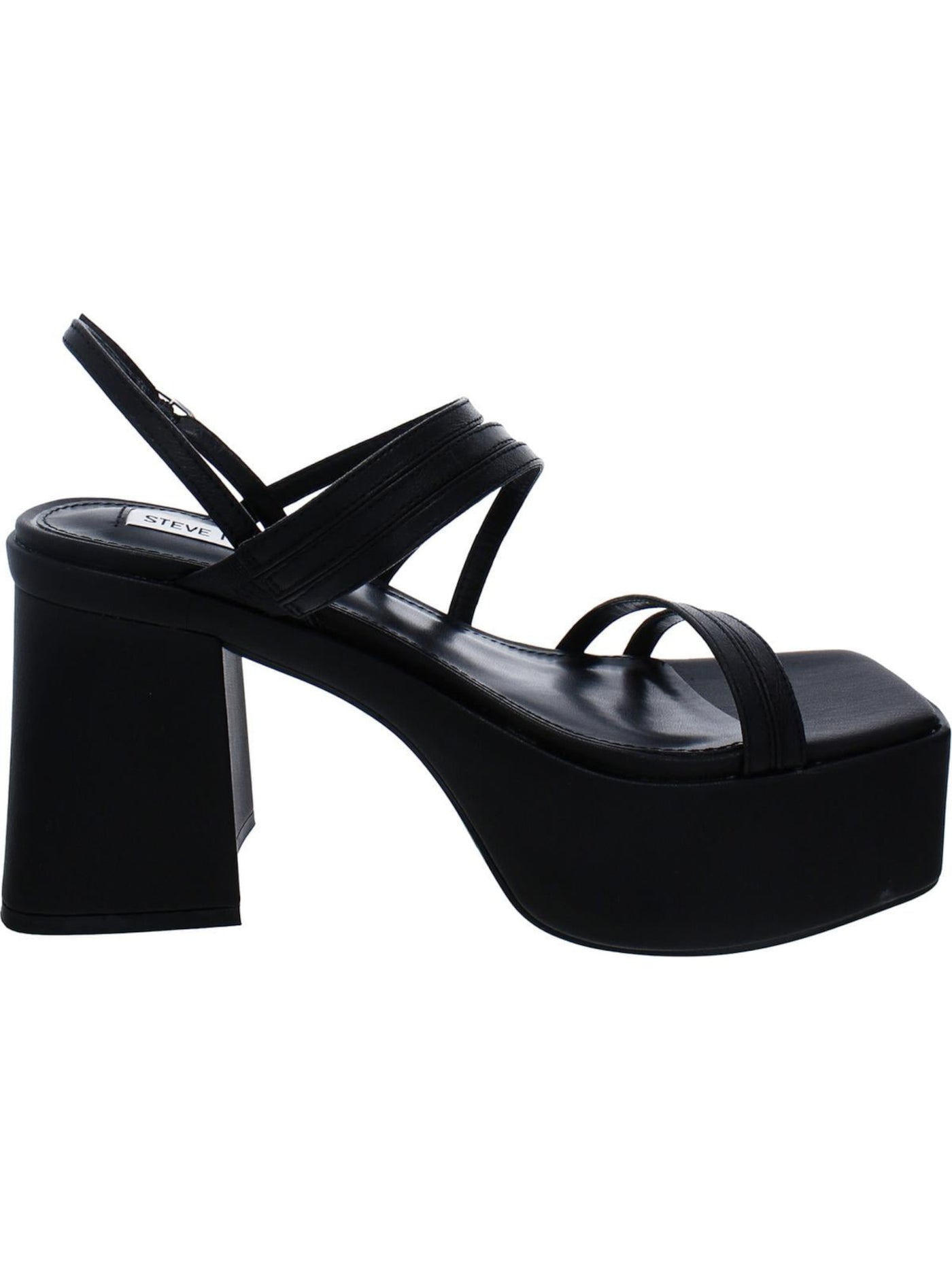 STEVE MADDEN Womens Black 2" Platform Strappy Goring Bossy Square Toe Block Heel Buckle Leather Dress Slingback Sandal 10