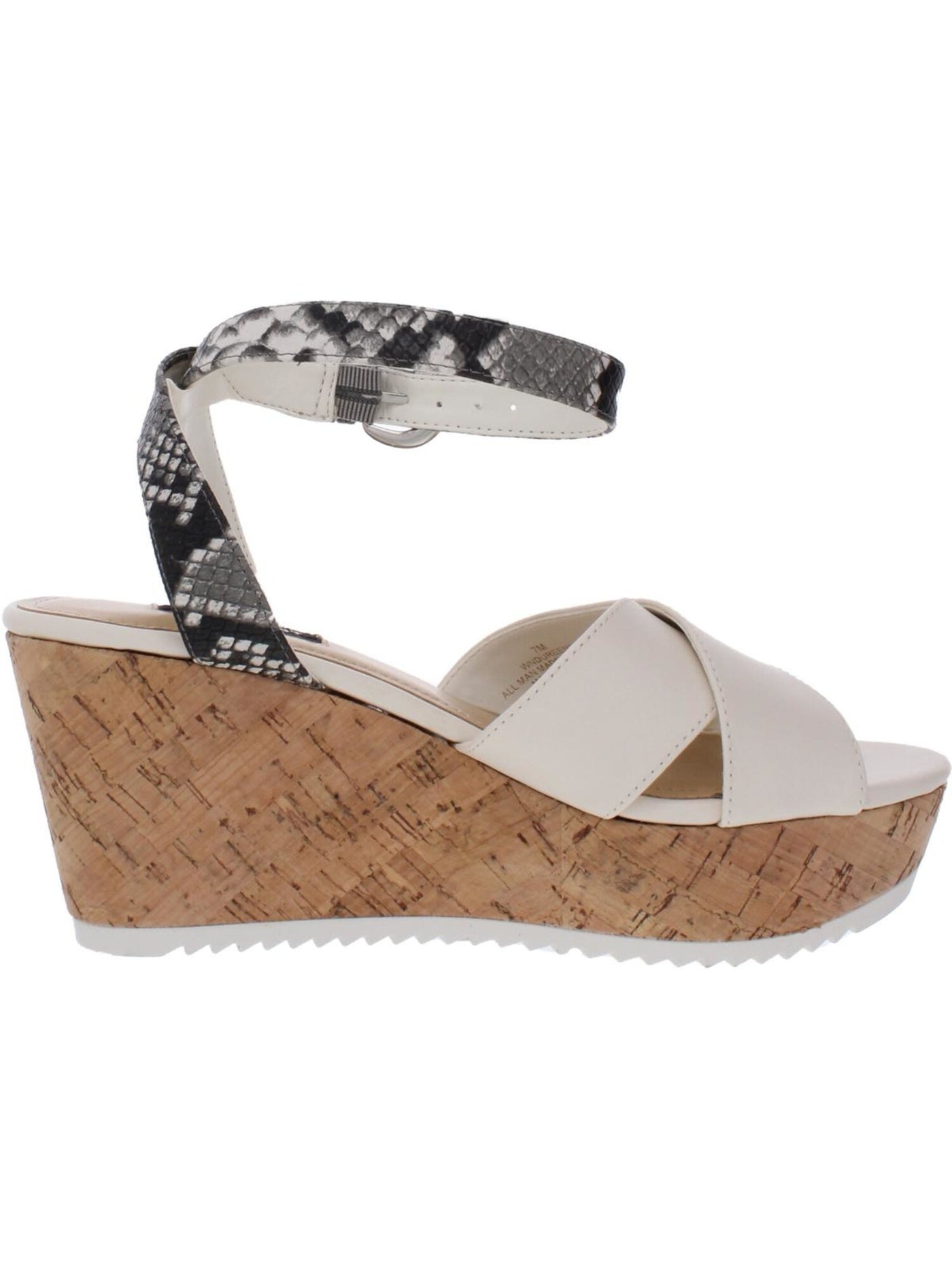 NINE WEST Womens White Snake 1.5 Platform Strappy Ankle Strap Dureen Round Toe Wedge Buckle Sandals Shoes 8.5 M
