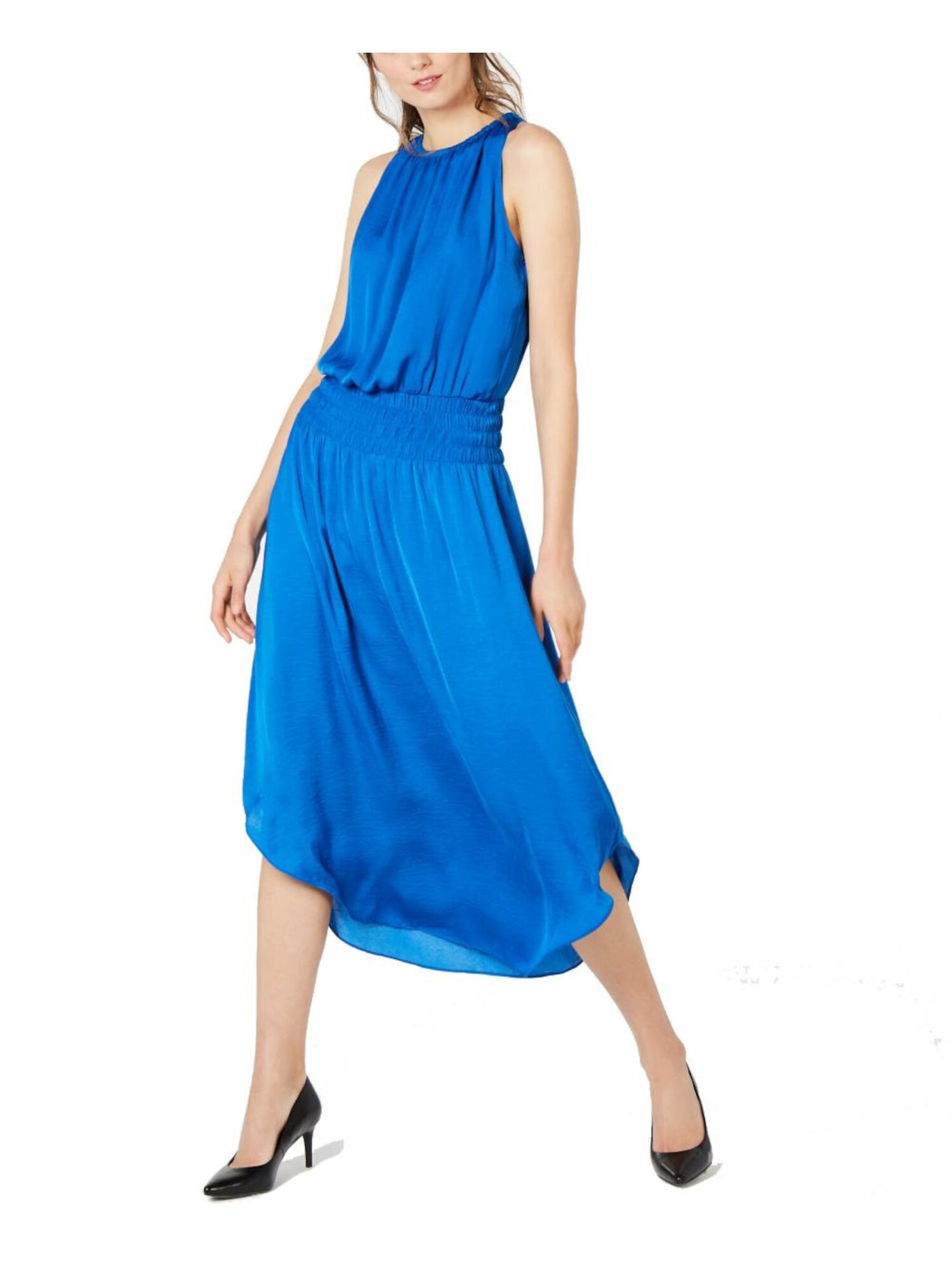 ALFANI Womens Blue Sleeveless Halter Midi Sheath Dress L