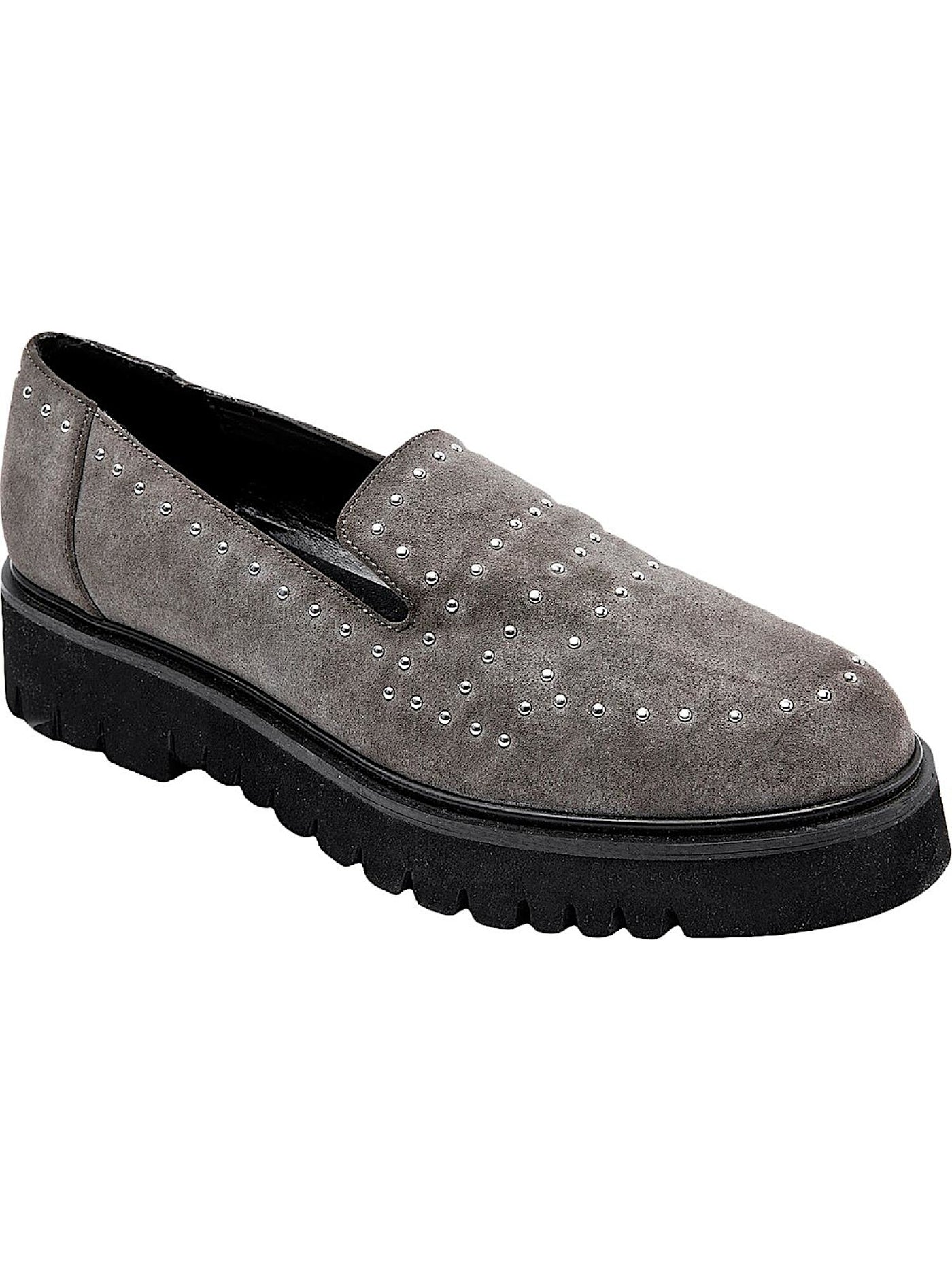 JANE AND THE SHOE Womens Gray Studded Lug Sole Elena Almond Toe Slip On Loafers Shoes 6.5