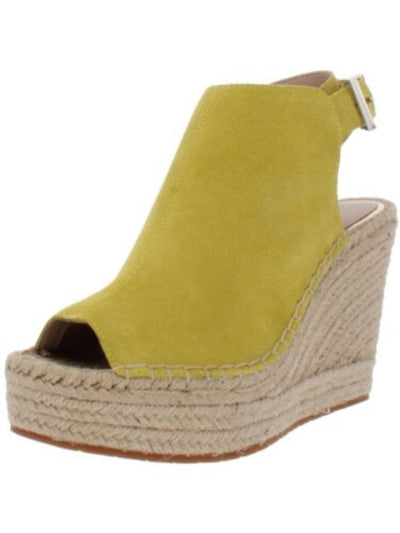KENNETH COLE NEW YORK Womens Yellow Slingback 1" Platform Woven Jute Padded Adjustable Olivia Round Toe Wedge Buckle Leather Espadrille Shoes 7 M
