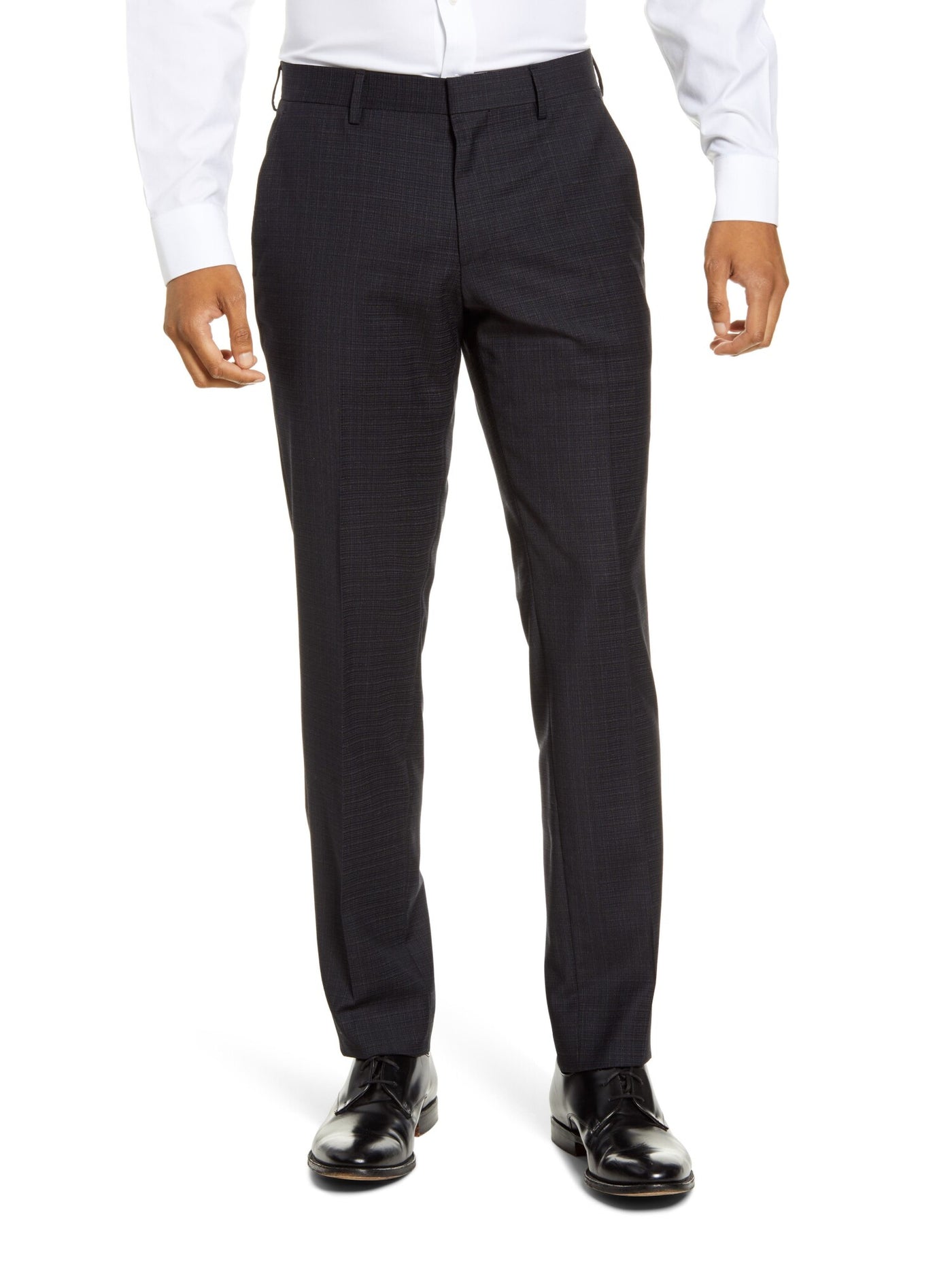 HUGO BOSS Mens Genius Hugo Black Label Navy Flat Front, Tapered, Plaid Slim Fit Stretch Suit Separate Pants 40R