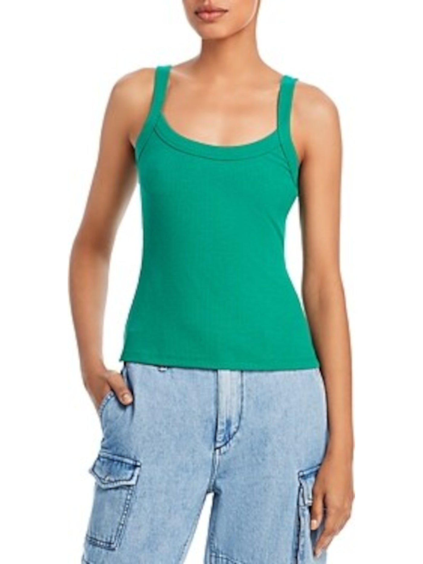 AQUA Womens Green Stretch Ribbed Sleeveless Round Neck Tank Top XL