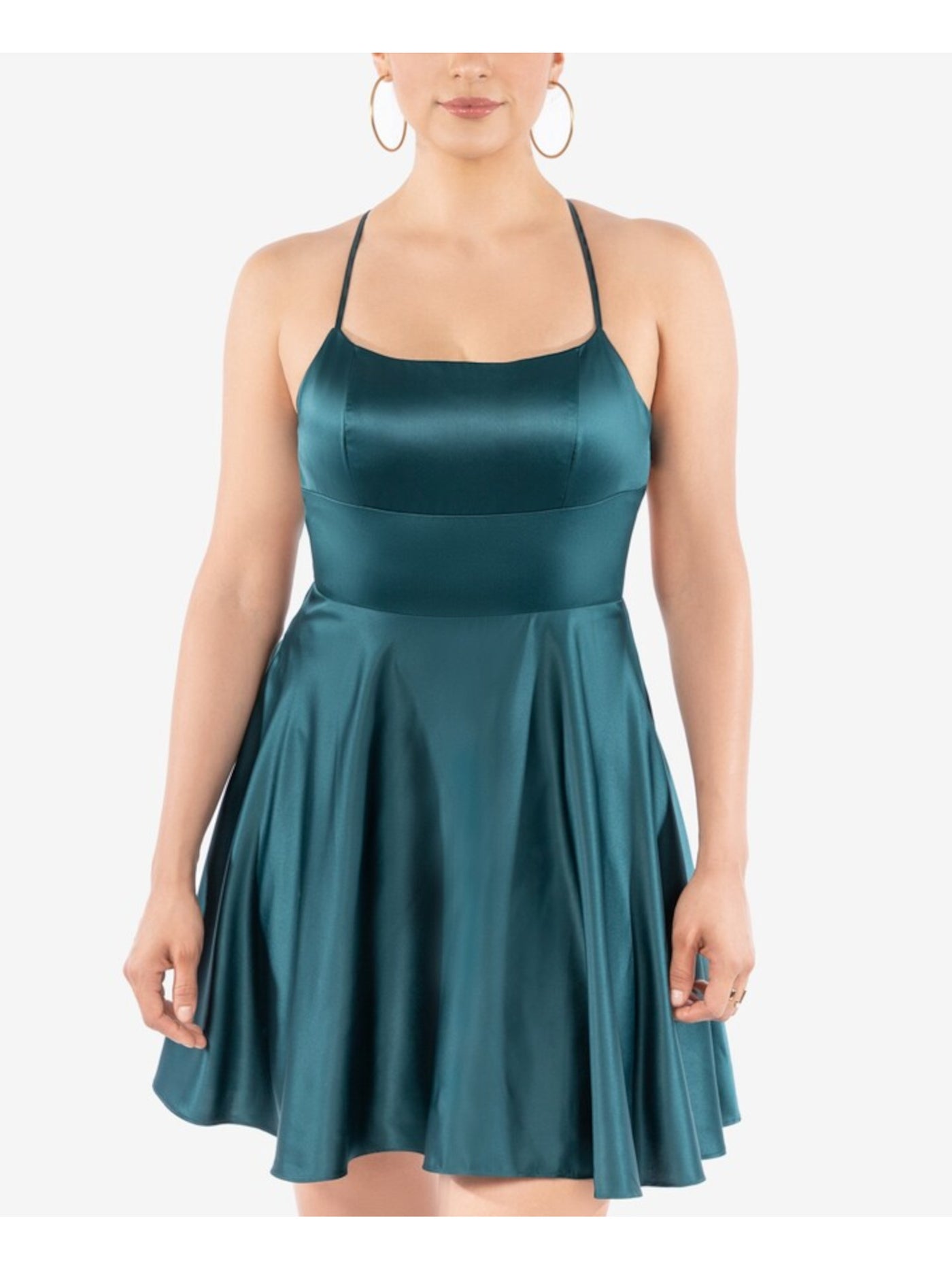 B. Darlin Womens Juniors Lace-Up Back Mini Fit & Flare Dress Green 5/6 B. Darlin Womens Juniors Lace-Up Back Mini Fit & Flare Dress Green 5/6