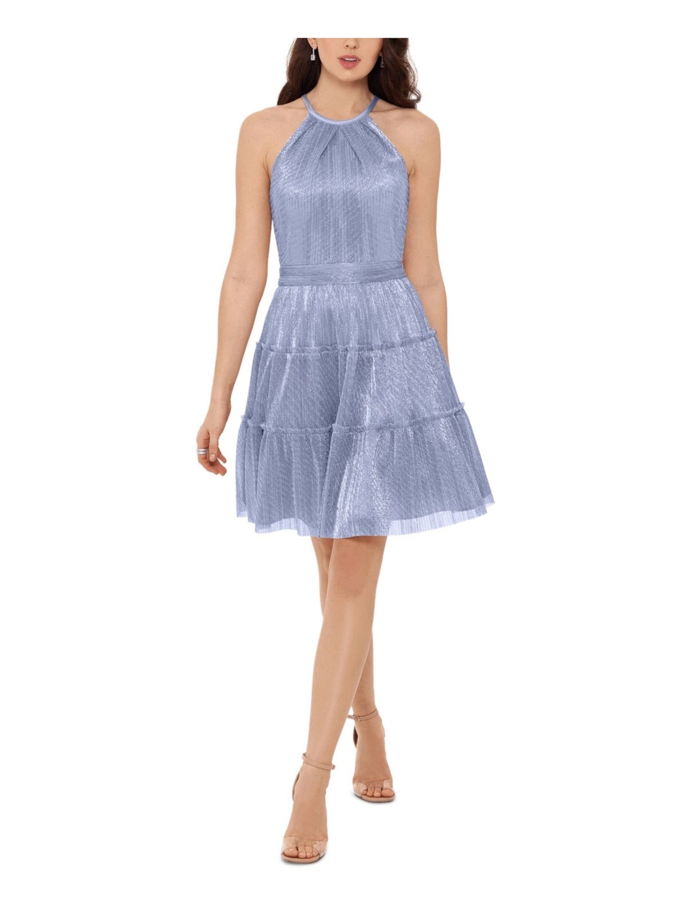 XSCAPE Womens Metallic Sleeveless Halter Short Party Fit + Flare Dress Bobbi + Bricka XSCAPE Womens Metallic Sleeveless Halter Short Party Fit + Flare Dress Bobbi + Bricka