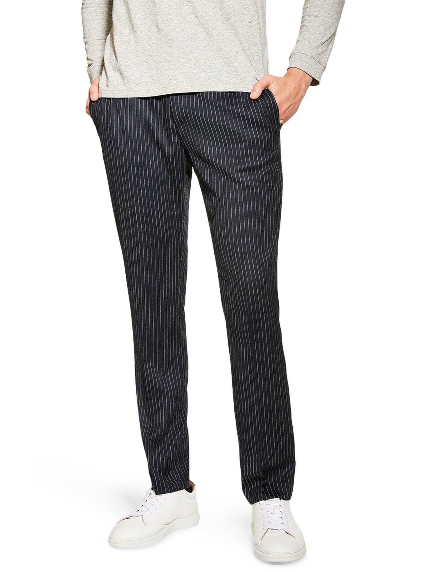 TOPMAN Mens Navy Pinstripe Slim Fit Pants 32W/ 32L