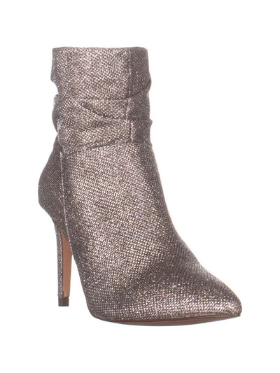 XOXO Womens Gold Glitter Ruched Taniah Pointed Toe Stiletto Zip-Up Booties 7.5