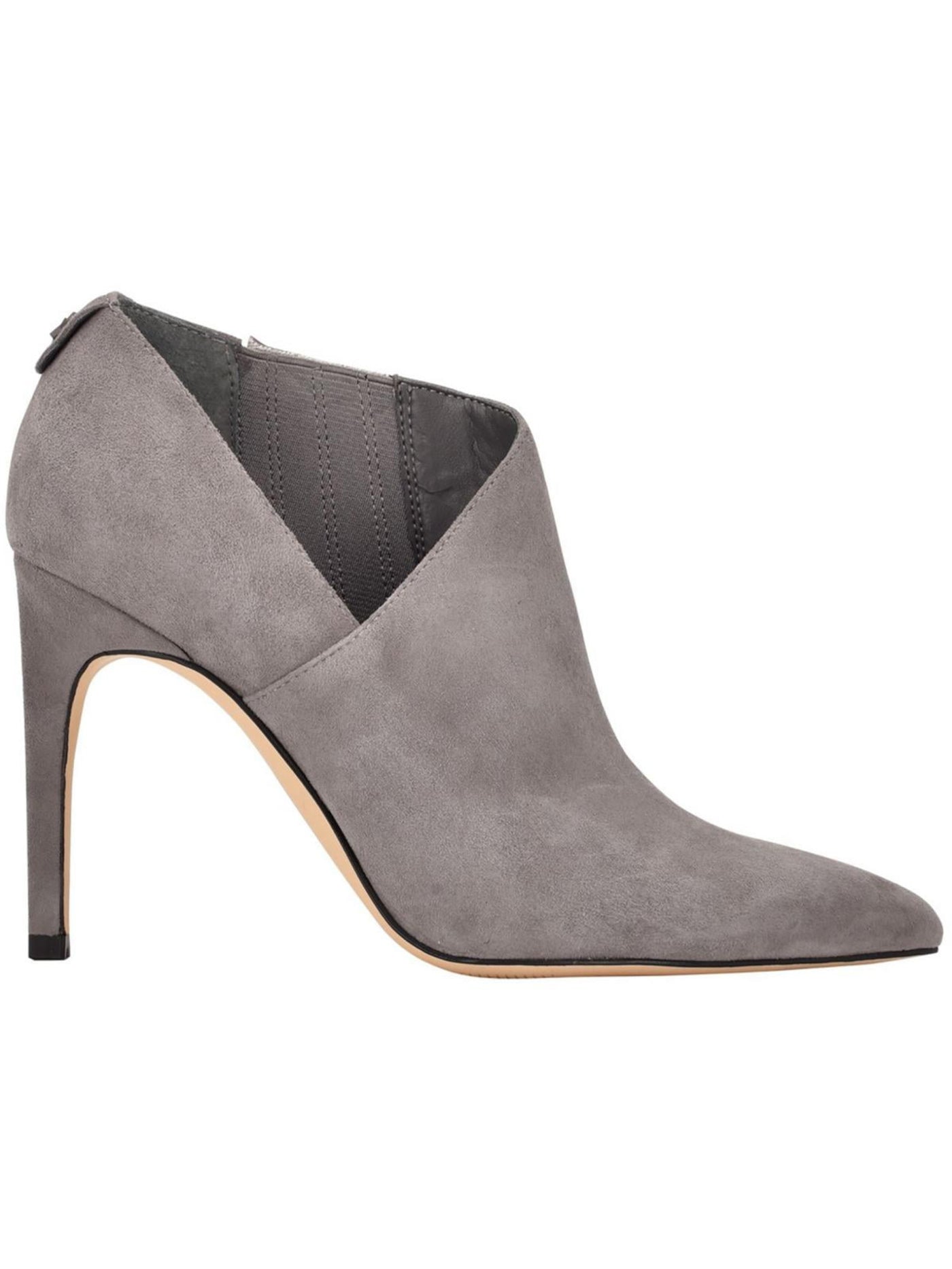 CALVIN KLEIN Womens Gray Padded Goring Asymmetrical Harmon Pointy Toe Stiletto Slip On Leather Dress Booties 6 M