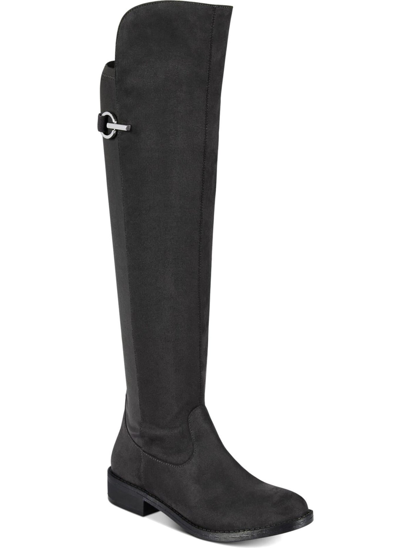 REBEL BY ZIGI Womens Gray Metallic Hardware Detailing Strappy Comfort Onley Round Toe Block Heel Zip-Up Riding Boot 7.5 M