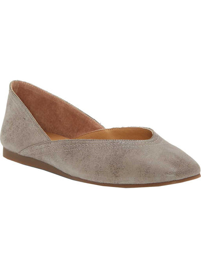 LUCKY BRAND Womens Gray Stitch Detailing Notched At Sides Comfort Alba Square Toe Slip On Leather Flats Shoes 12 M