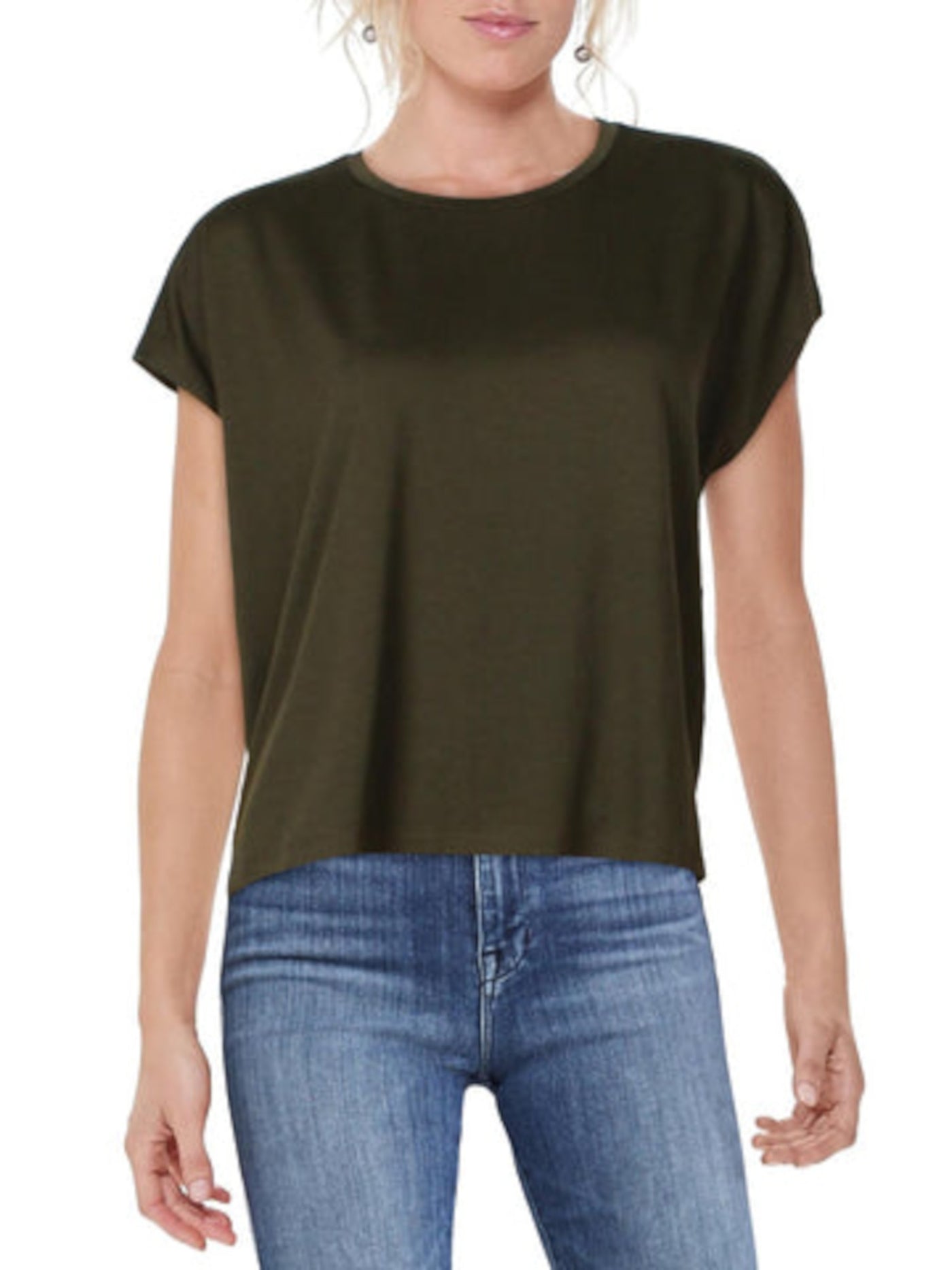 EILEEN FISHER Womens Green Stretch Ruched Relaxed Fit Cap Sleeve Crew Neck T-Shirt XL
