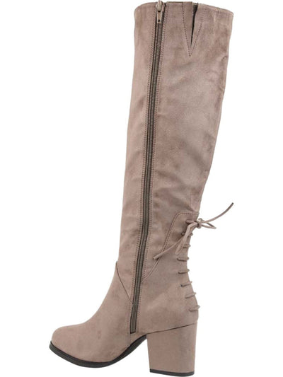 JOURNEE COLLECTION Womens Taupe Beige Lace Up Back Stretch Lined Padded Leeda Almond Toe Block Heel Zip-Up Heeled Boots 7 M WC