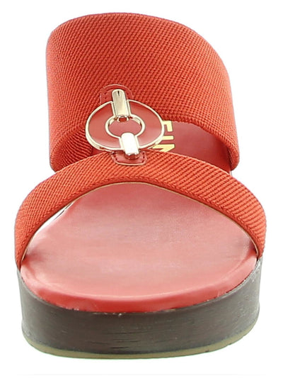 ANNE KLEIN Womens Orange Ribbed 1" Platform Embellished Metallic O-Ring Padded Stretch Hadya Round Toe Wedge Slip On Slide Sandals Shoes 10.5 M