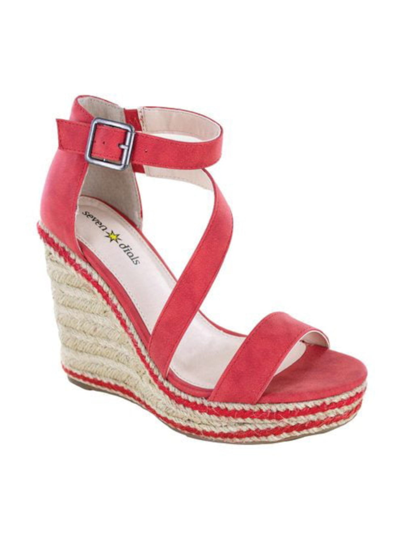 SEVEN DIALS Womens Red 1/2" Platform Adjustable Ankle Strap Berlina Round Toe Wedge Buckle Dress Espadrille Shoes 6.5 M